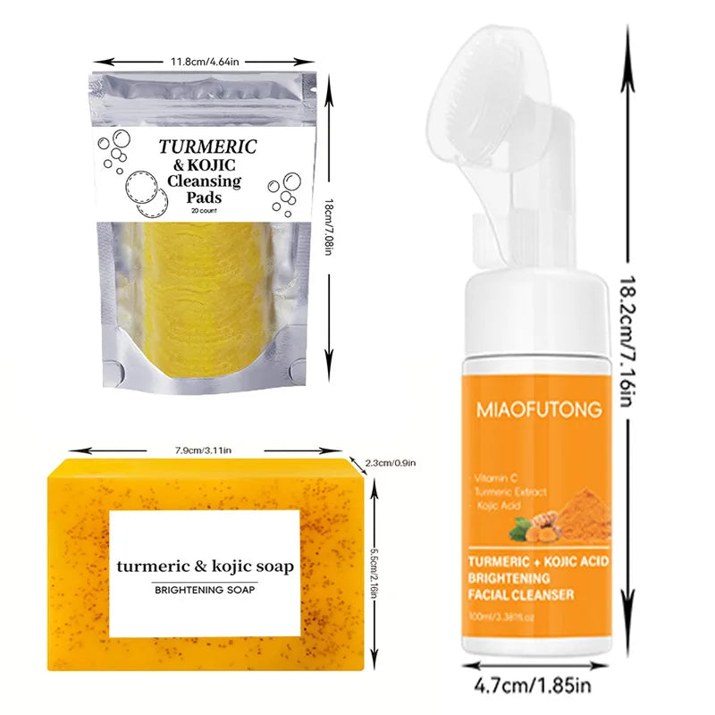 Turmeric Cleanser & Soap Sets Deeply Cleansing Kojic Acid Blackhead Remover Skin Cleansing Oil Control Fade Acne Marks Brighten
